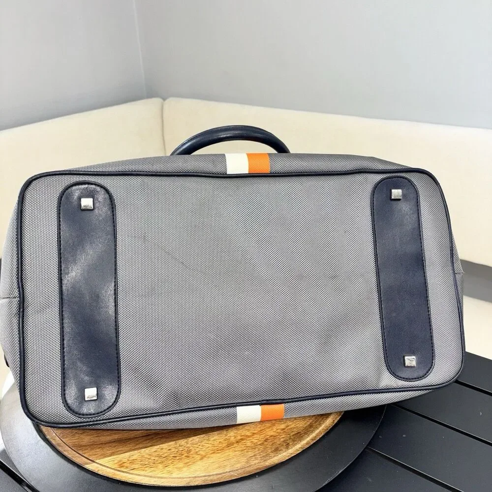 Grey Canvas Weekender Duffle Bag Retro Racing Stripe Travel Overnight Carry On